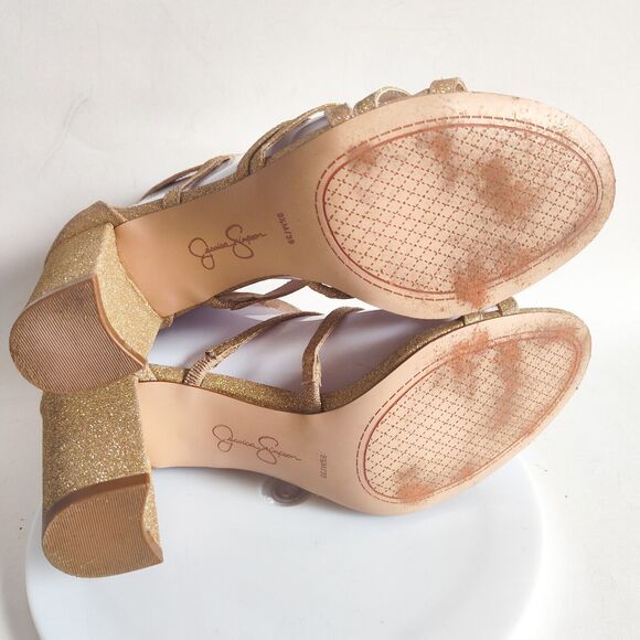 Jessica Simpson Strappy Sparkly Glitter Formal Block Heels Dressy Sandals 8.5 - Picture 7 of 10